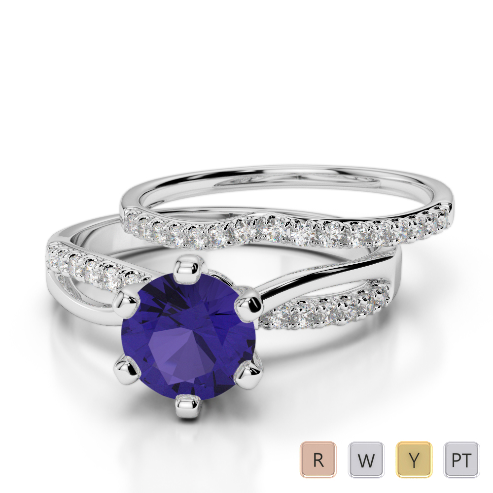Scallop Set Tanzanite and Diamond Bridal Set Ring 0334