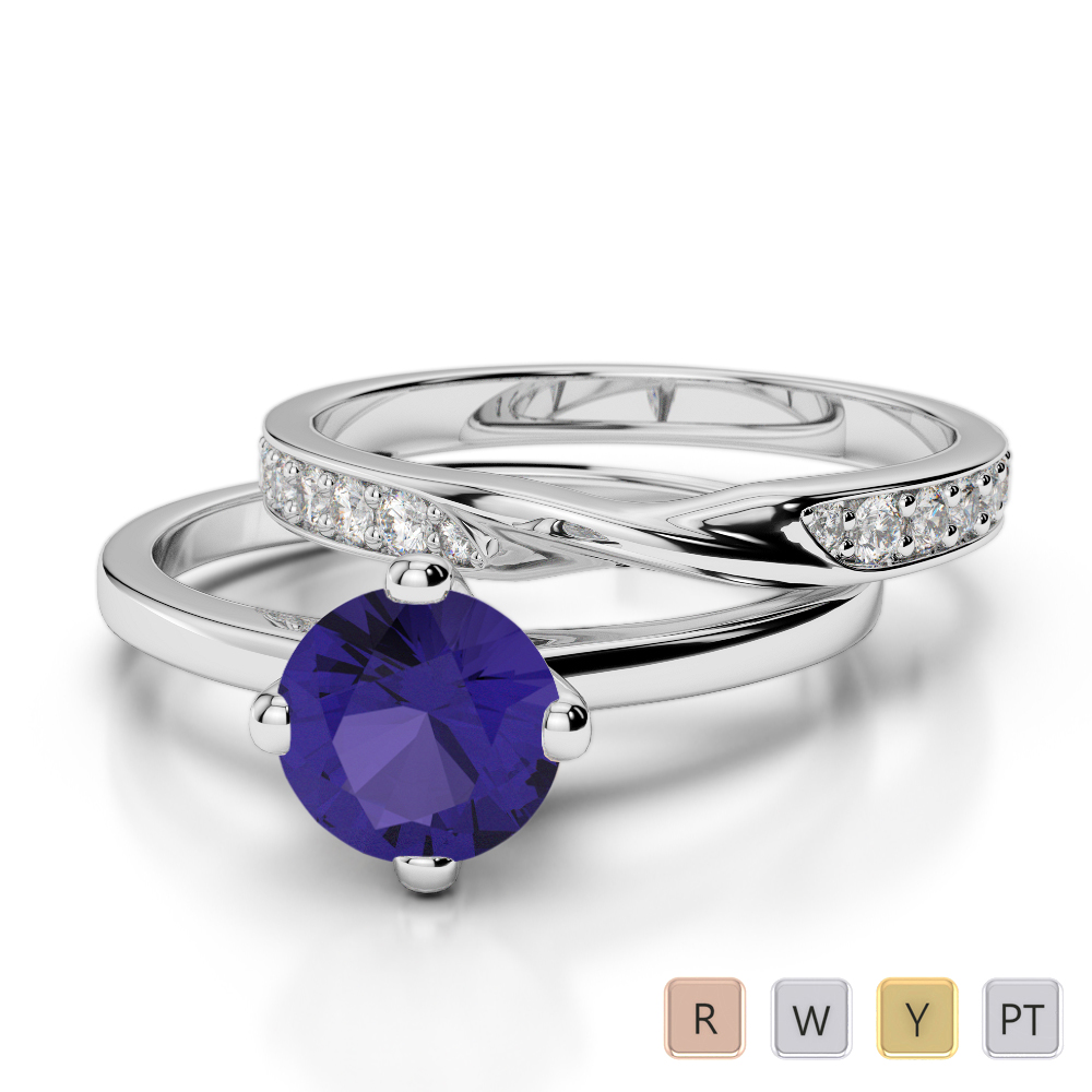 13 Stone Solitaire Tanzanite and Diamond Bridal Set Ring 0337