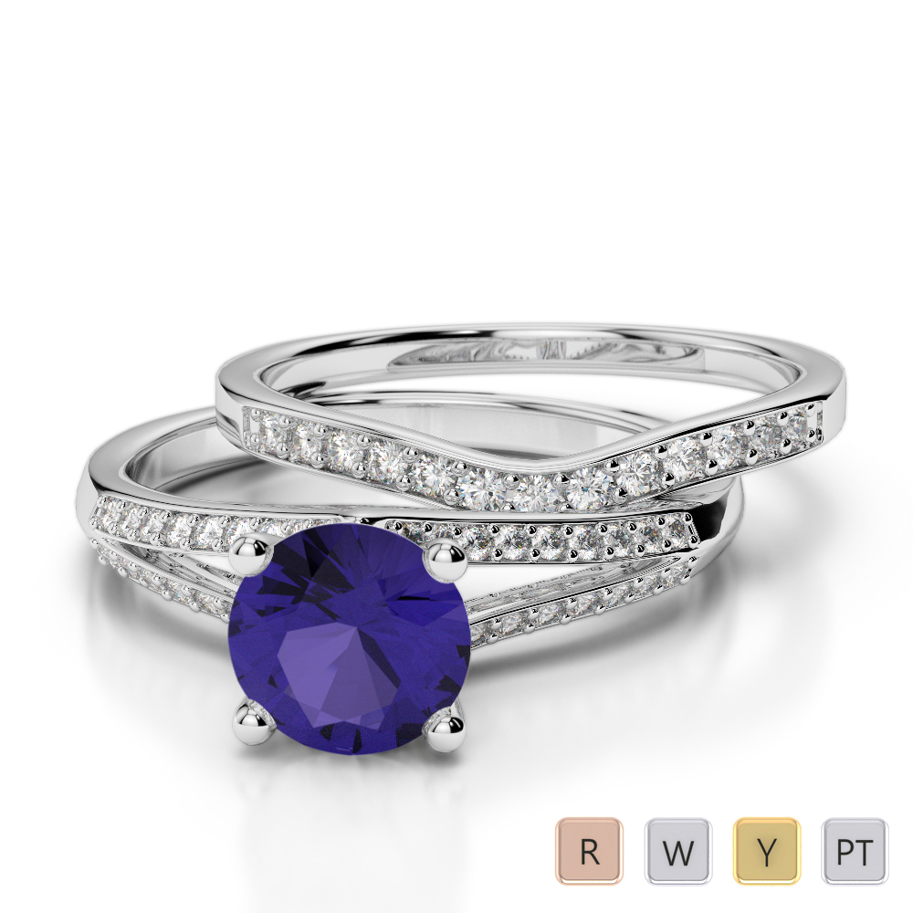 Four Claw Set Tanzanite Bridal Set Ring With Diamond 0342