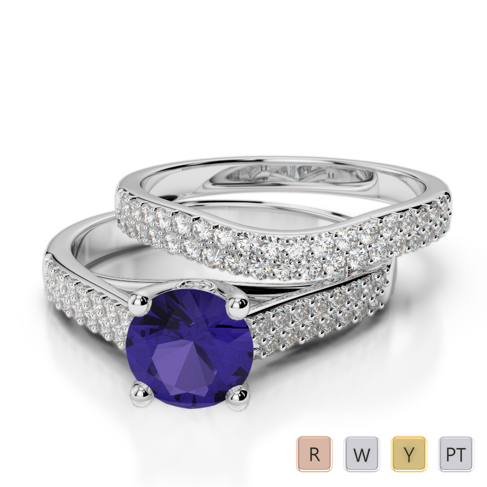 Double Row Prong Set Bridal Set Ring With Diamond & Tanzanite 0346