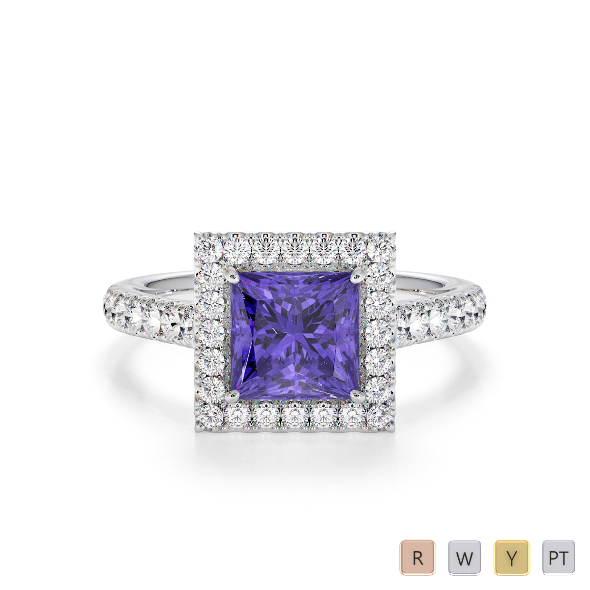 6.00mm Princess Cut Tanzanite and Diamond Engagement Ring 0768