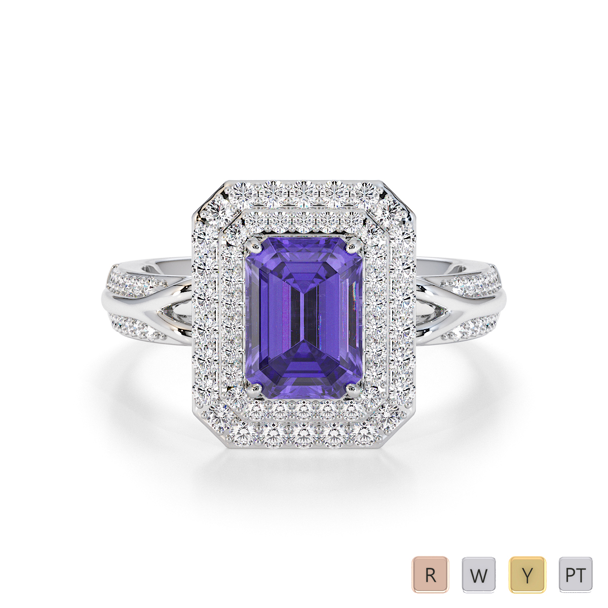 Emerald Cut Tanzanite and Diamond Engagement Ring 0779