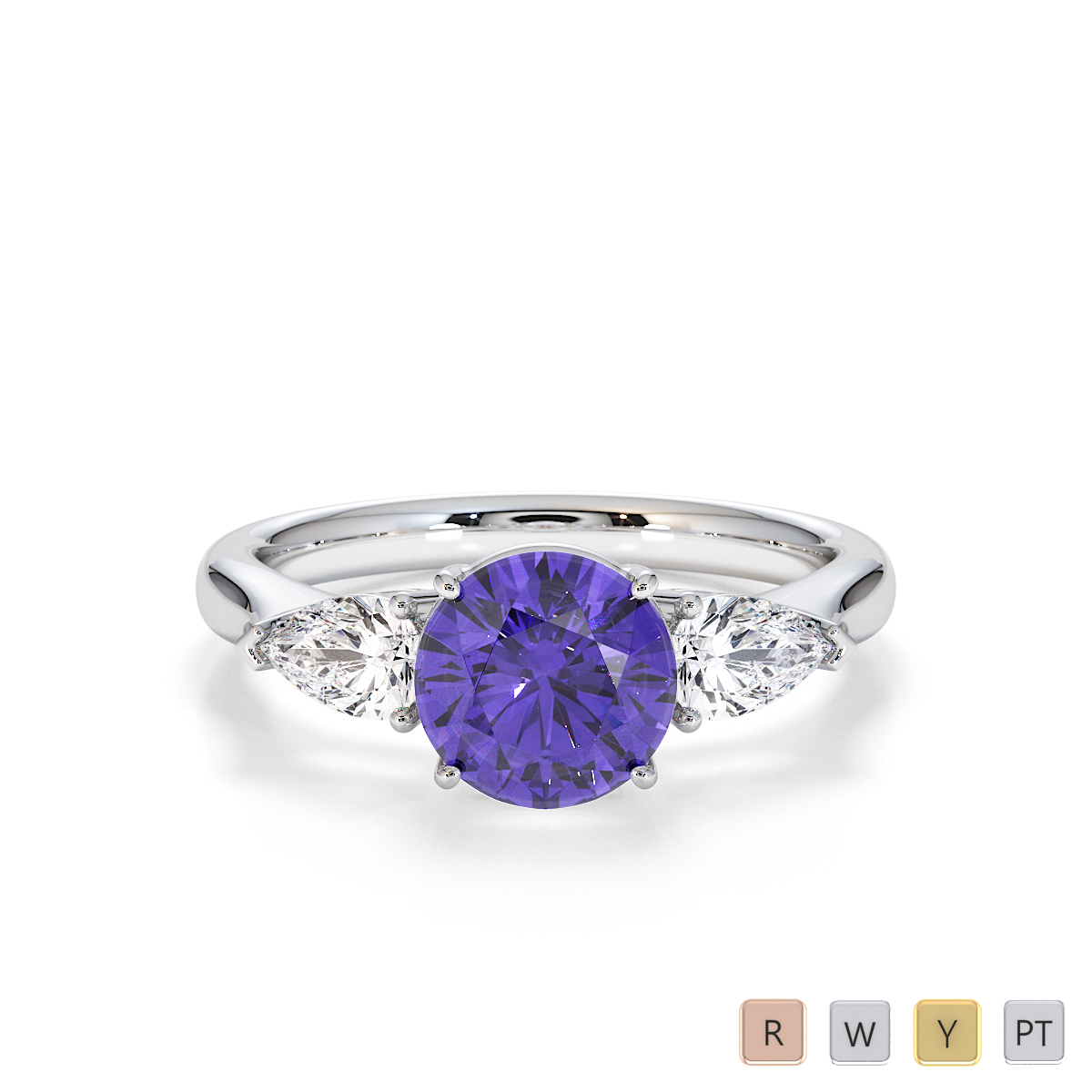 4 Prong Set Tanzanite and Pear Shape Diamond Engagement Ring 0780