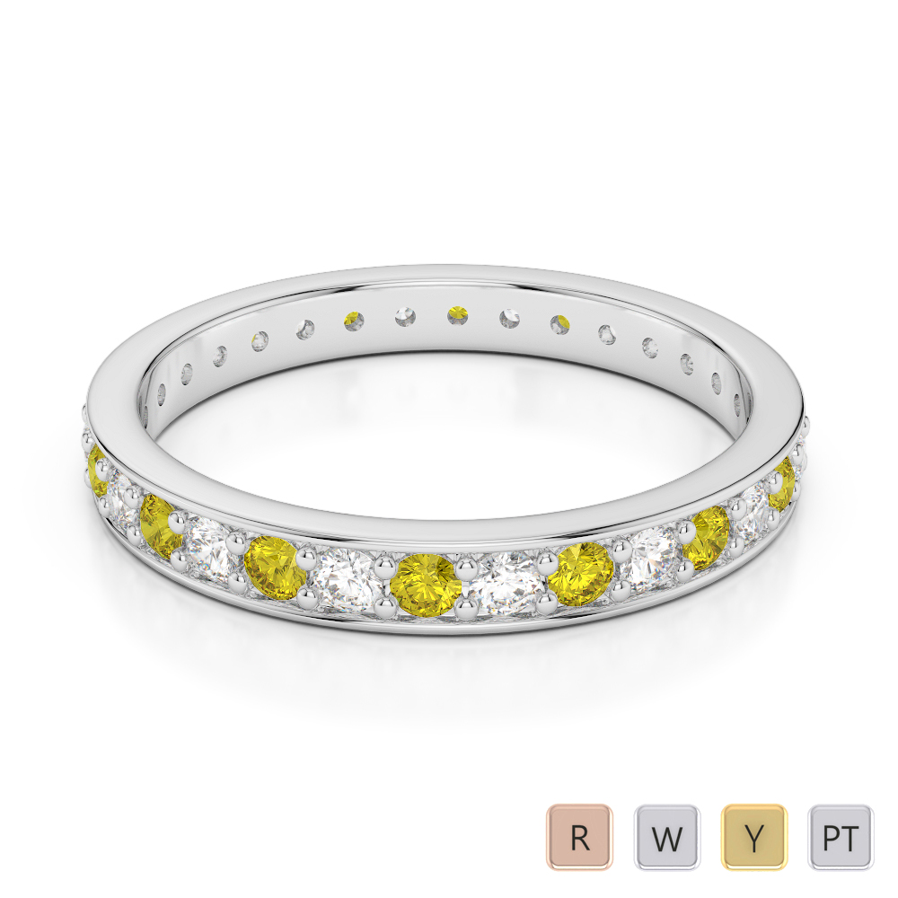 2.5MM Prong Set Diamond and Yellow Sapphire Full Eternity Ring 0357
