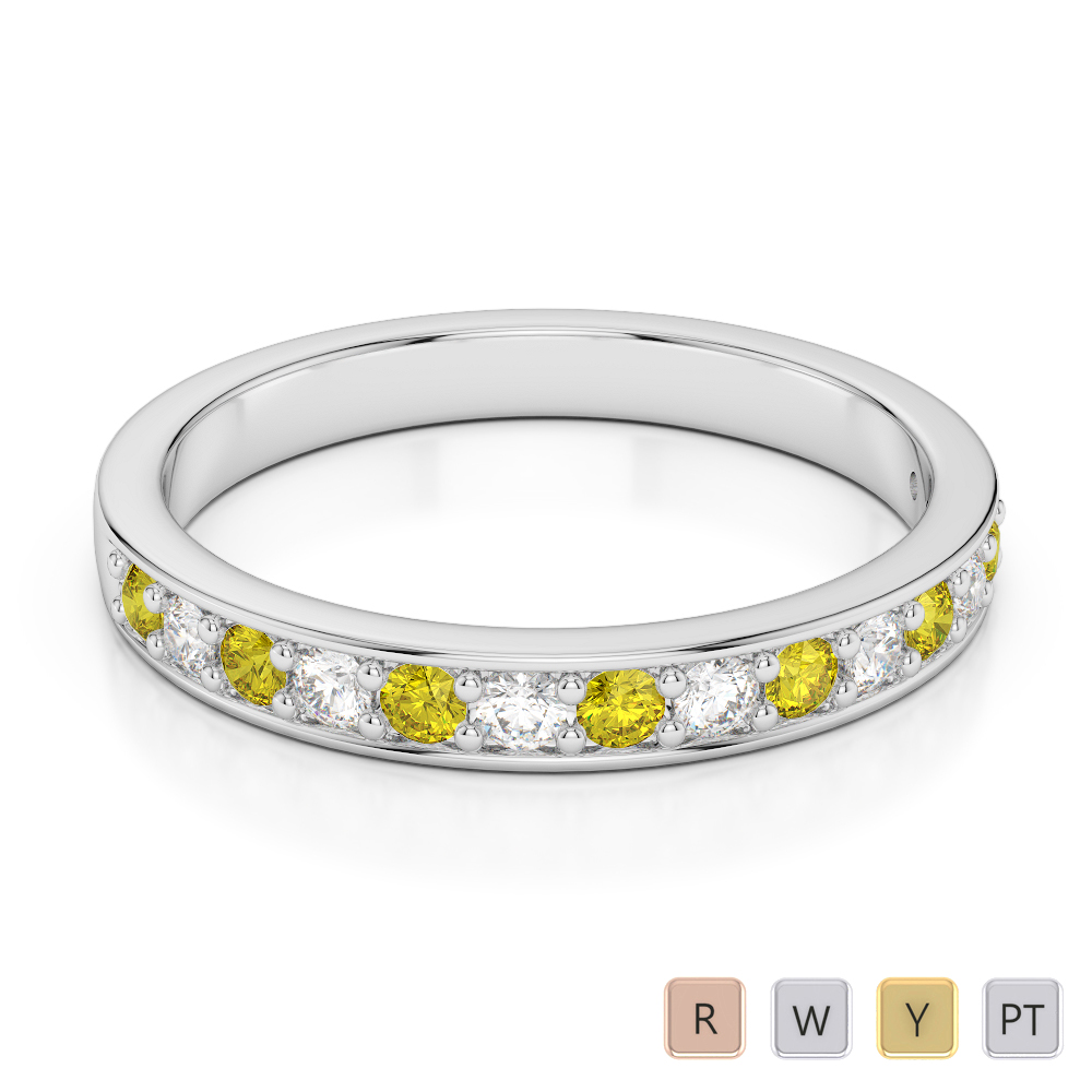 2.5MM Round Cut Yellow Sapphire Half Eternity Ring With Diamond 0361