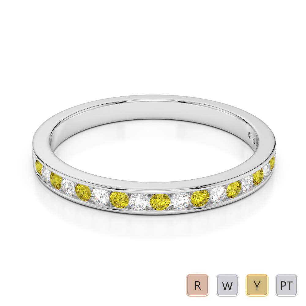 2.5MM Channel Set Diamond and Yellow Sapphire Half Eternity Ring 0367