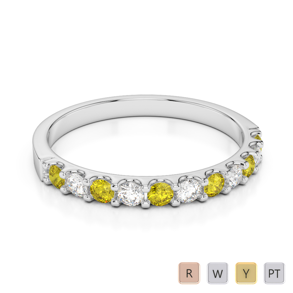 2MM Claw Set Diamond Half Eternity Ring With Yellow Sapphire 0385