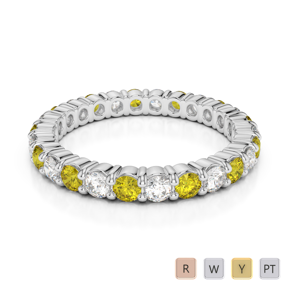 2.5 MM Round Cut Yellow Sapphire Full Eternity Ring With Diamond 0389