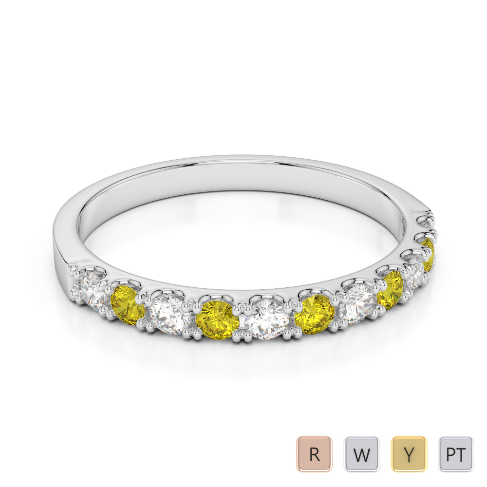 2 MM Round Cut Yellow Sapphire Half Eternity Ring With Diamond 0401