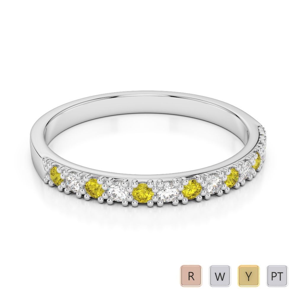 2.5 MM Prong Set Yellow Sapphire Half Eternity Ring With Diamond 0407