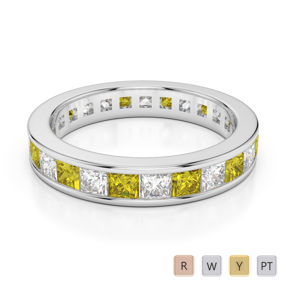 4 MM Channel Set Yellow Sapphire Full Eternity Ring With Diamond 0412