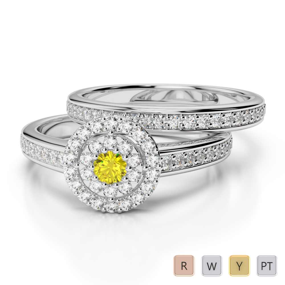 Prong Set Bridal Set Ring With Yellow Sapphire & Diamond 0321