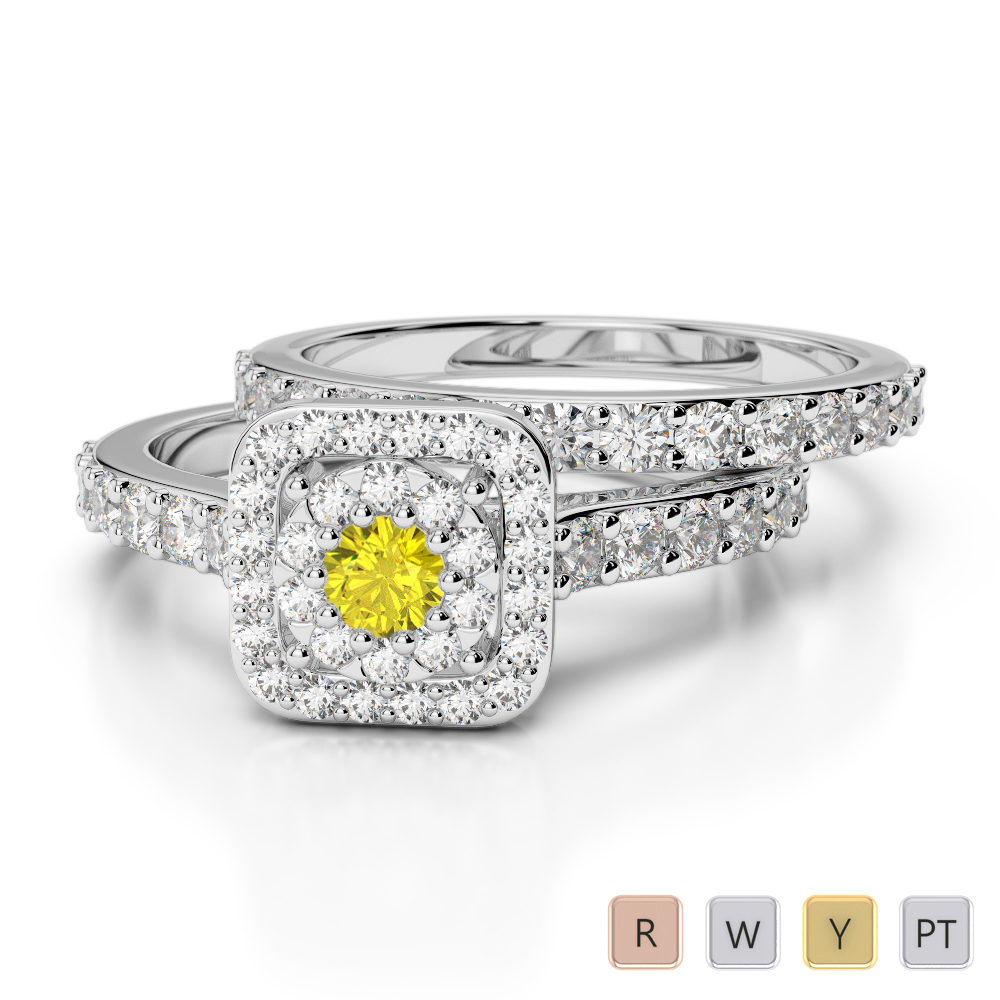 Round Cut Yellow Sapphire and Diamond Bridal Set Ring 0322