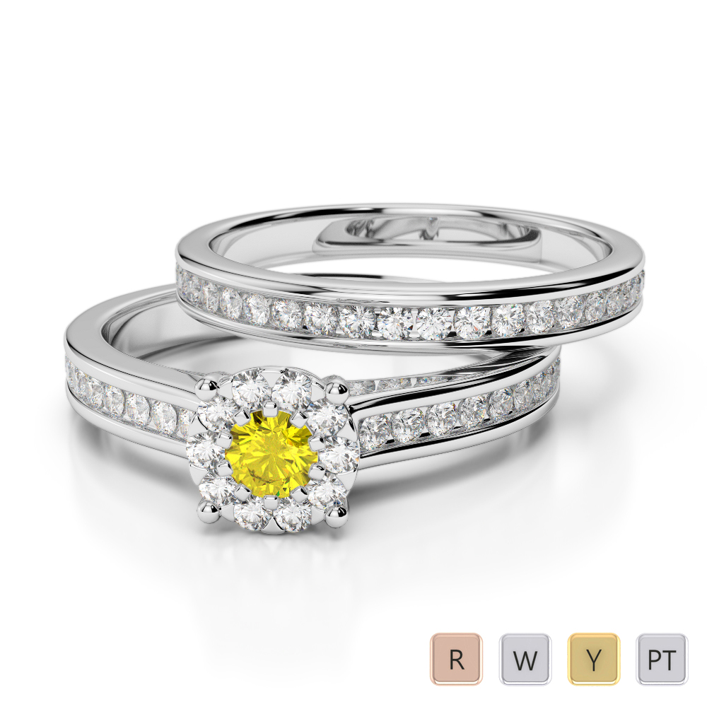 Channel Set Diamond & Prong Set Yellow Sapphire Bridal Set Ring 0323