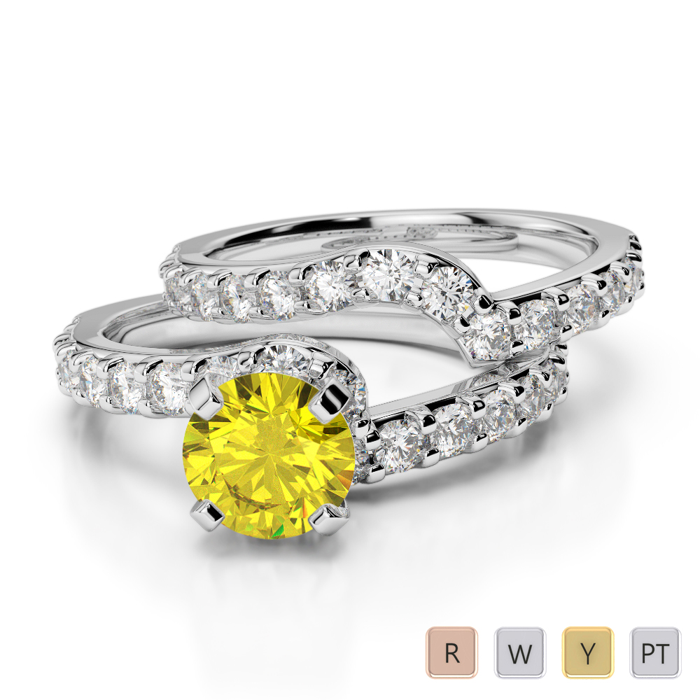 Four Claw Set Yellow Sapphire Bridal Set Ring With Diamond 0325