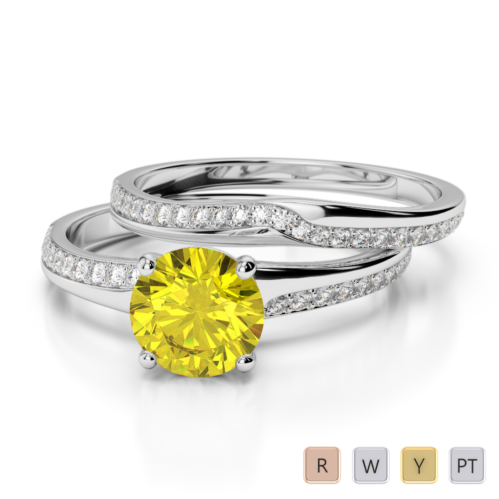Claw Set Yellow Sapphire and Diamond Bridal Set Ring 0331