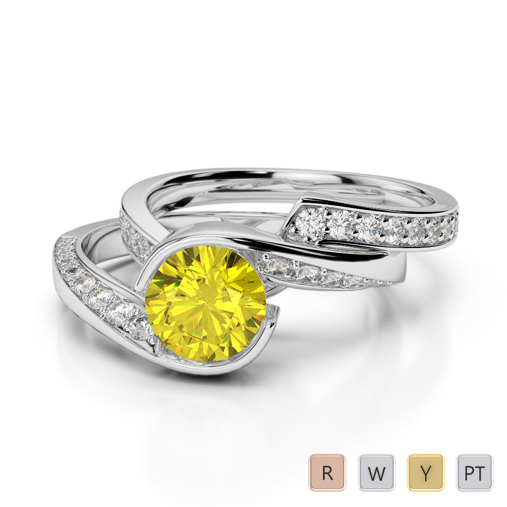 Bezel Set Yellow Sapphire and Prong Set Diamond Bridal Set Ring 0333