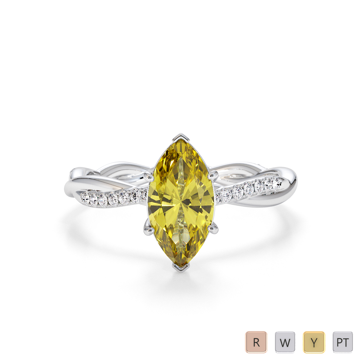 Marquise Cut Yellow Sapphire and Diamond Engagement Ring 0767