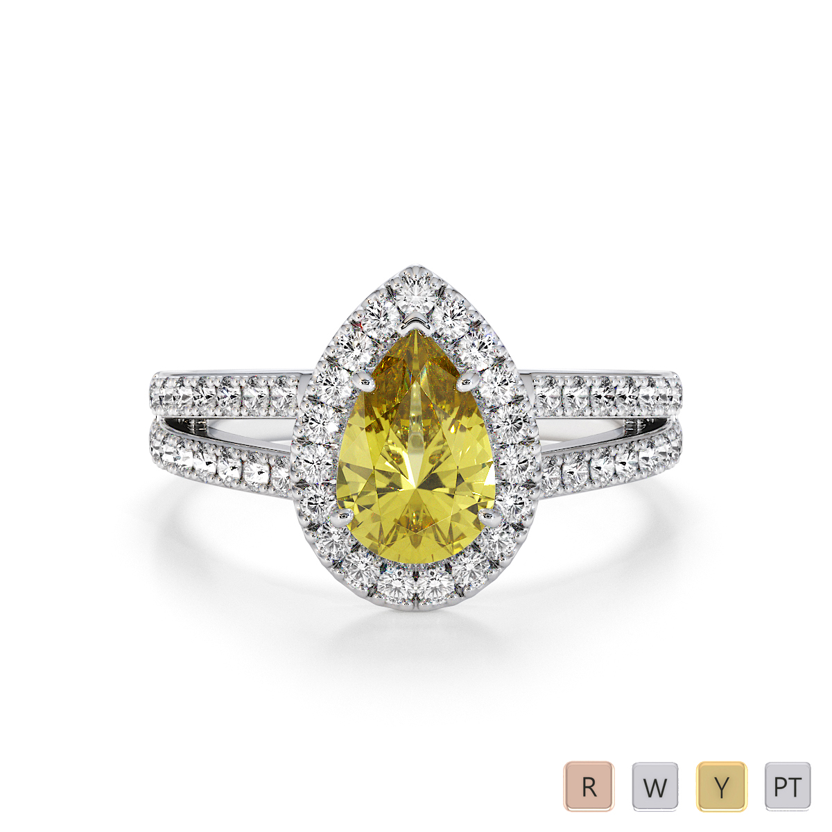 Pear Shape Yellow Sapphire and Diamond Engagement Ring 0794
