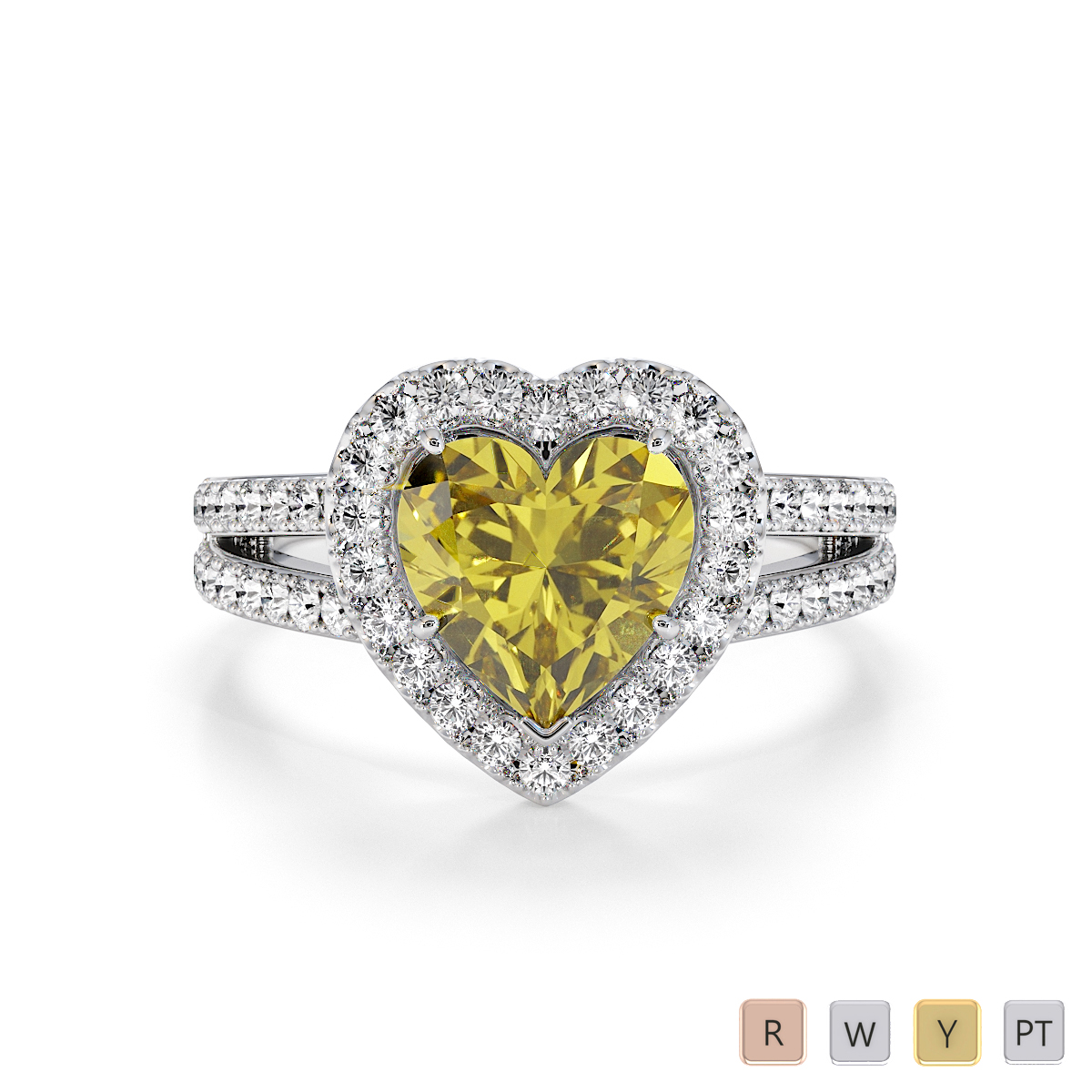 Heart Shape Yellow Sapphire and Diamond Engagement Ring 0795