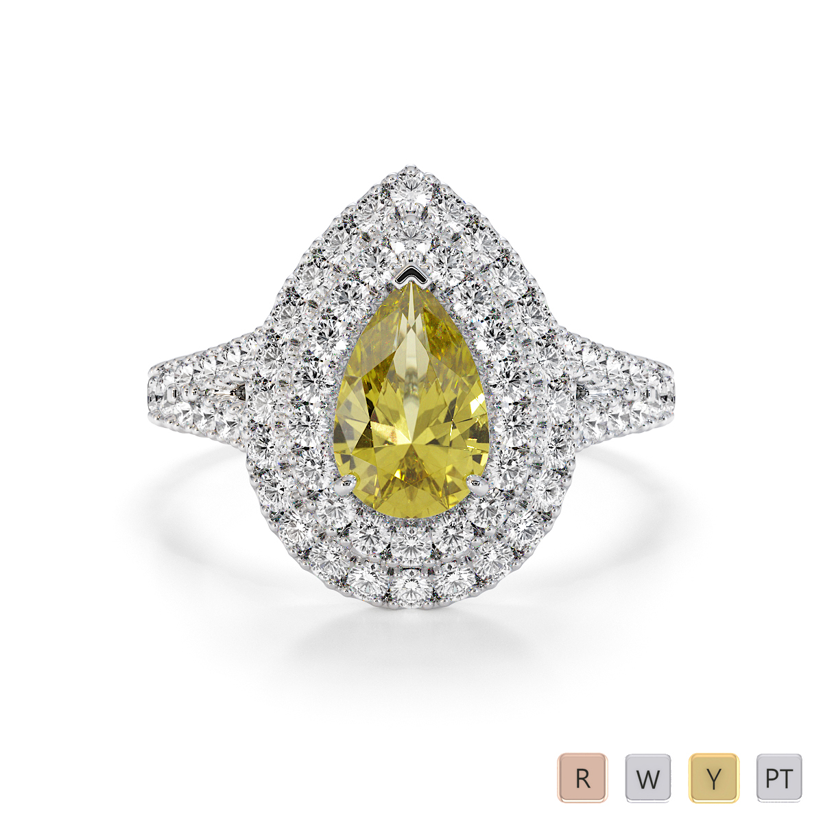 Pear Shape Yellow Sapphire and Diamond Engagement Ring 0796
