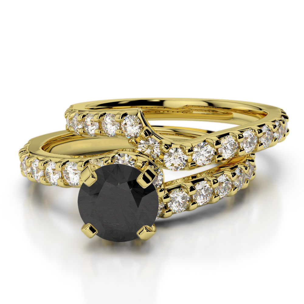 Four Claw Set Black Diamond Bridal Set Ring 0325