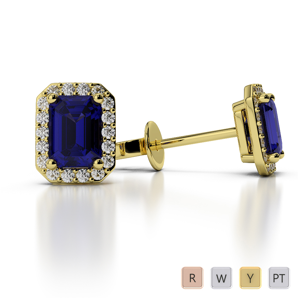 Prong Set Blue Sapphire Earrings With Diamond 0467
