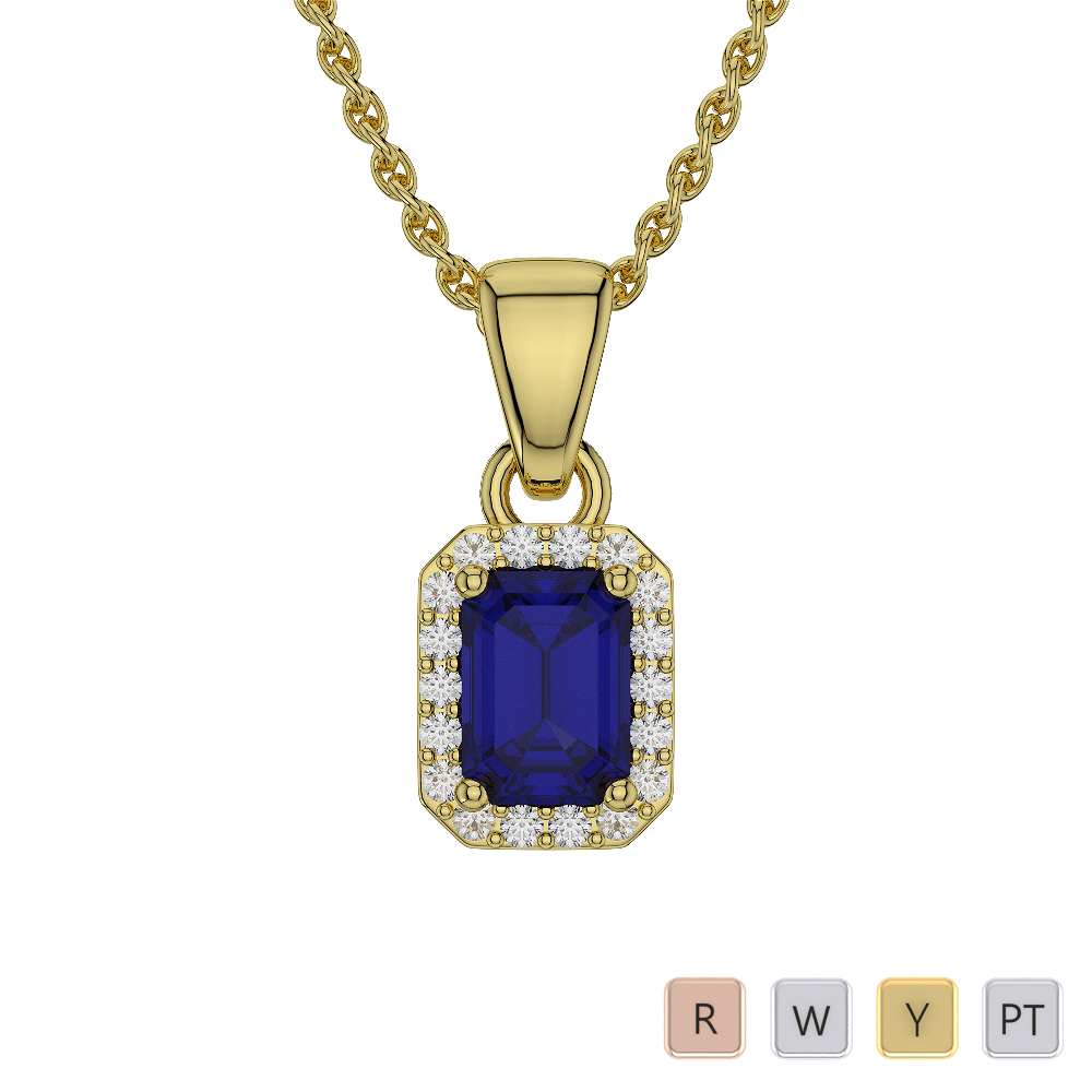 Prong Set Blue Sapphire Necklaces With Diamond 0560