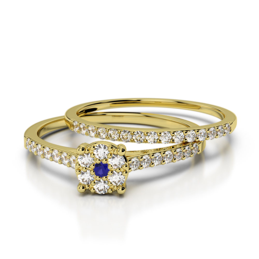 Prong Set Bridal Set Ring With Blue Sapphire & Diamond 0292