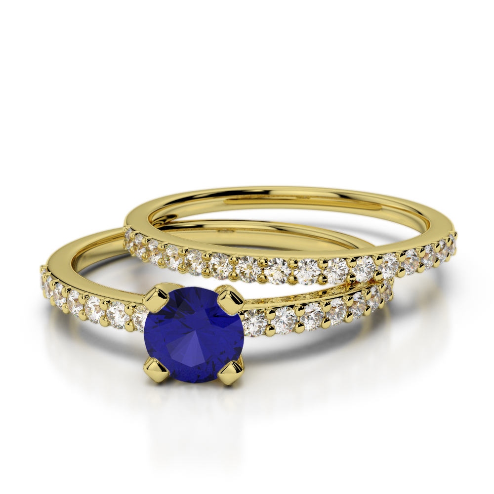 4 Prong Set Blue Sapphire Bridal Set Ring With Diamond 0301