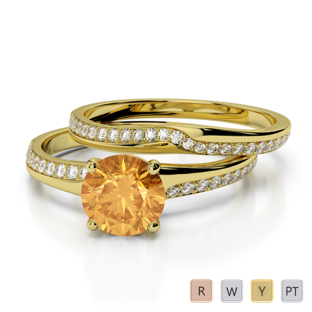 Claw Set Citrine and Diamond Bridal Set Ring 0331