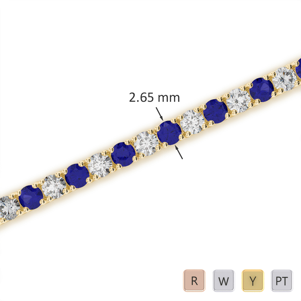 Round Cut Blue Sapphire and Diamond Bracelet 0713