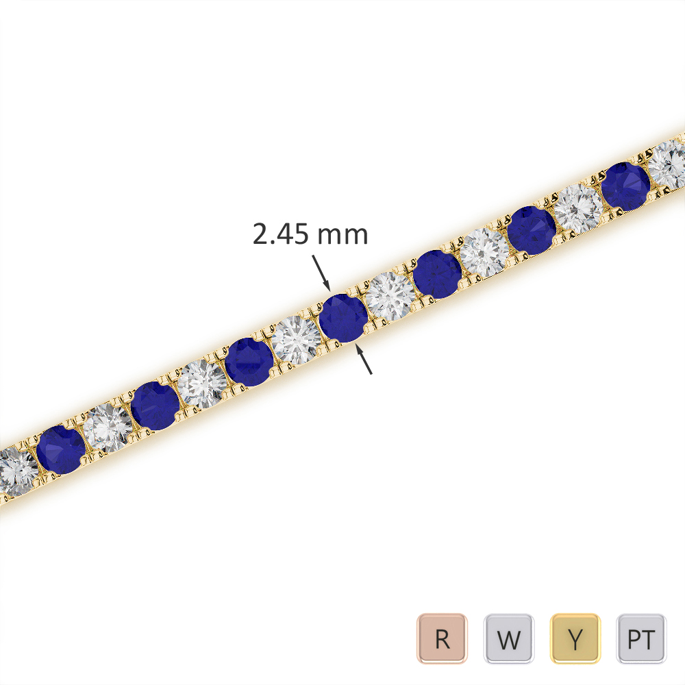 Round Cut Blue Sapphire and Diamond Bracelet 0722