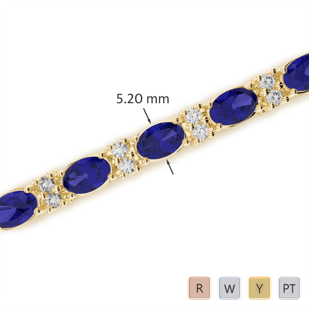 Oval Shape Blue Sapphire & Round Cut Diamond Bracelet 0732