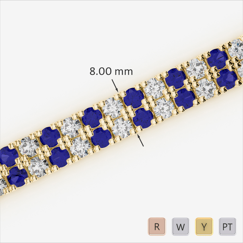 Double Row Prong Set Diamond & Blue Sapphire Bracelet 0756