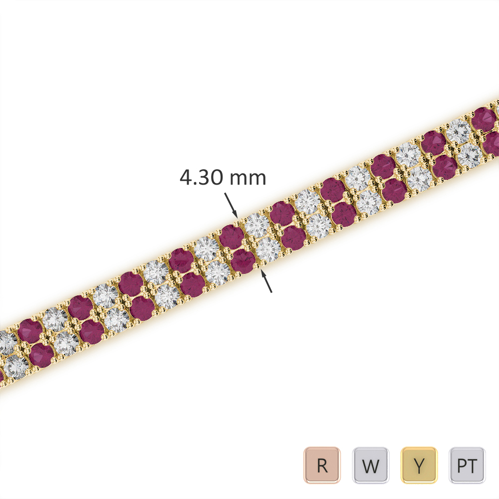 Double Row Round Cut Diamond & Ruby Bracelet 0738