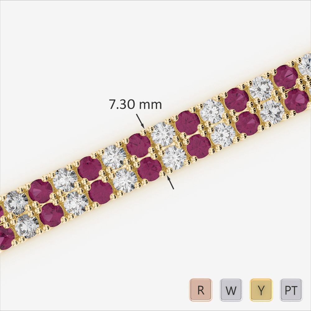 Double Row Prong Set Diamond & Ruby Bracelet 0744