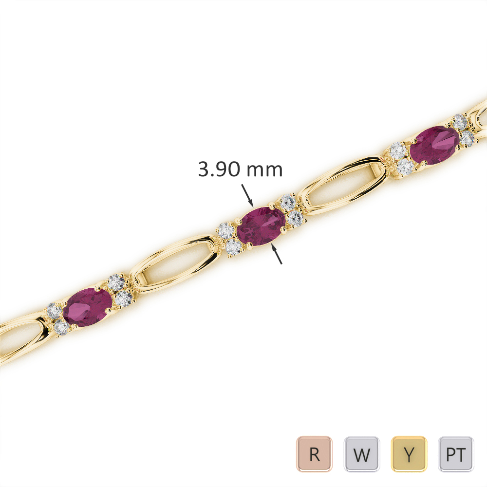 Oval Shape Ruby & Round Cut Diamond Bracelet 0759