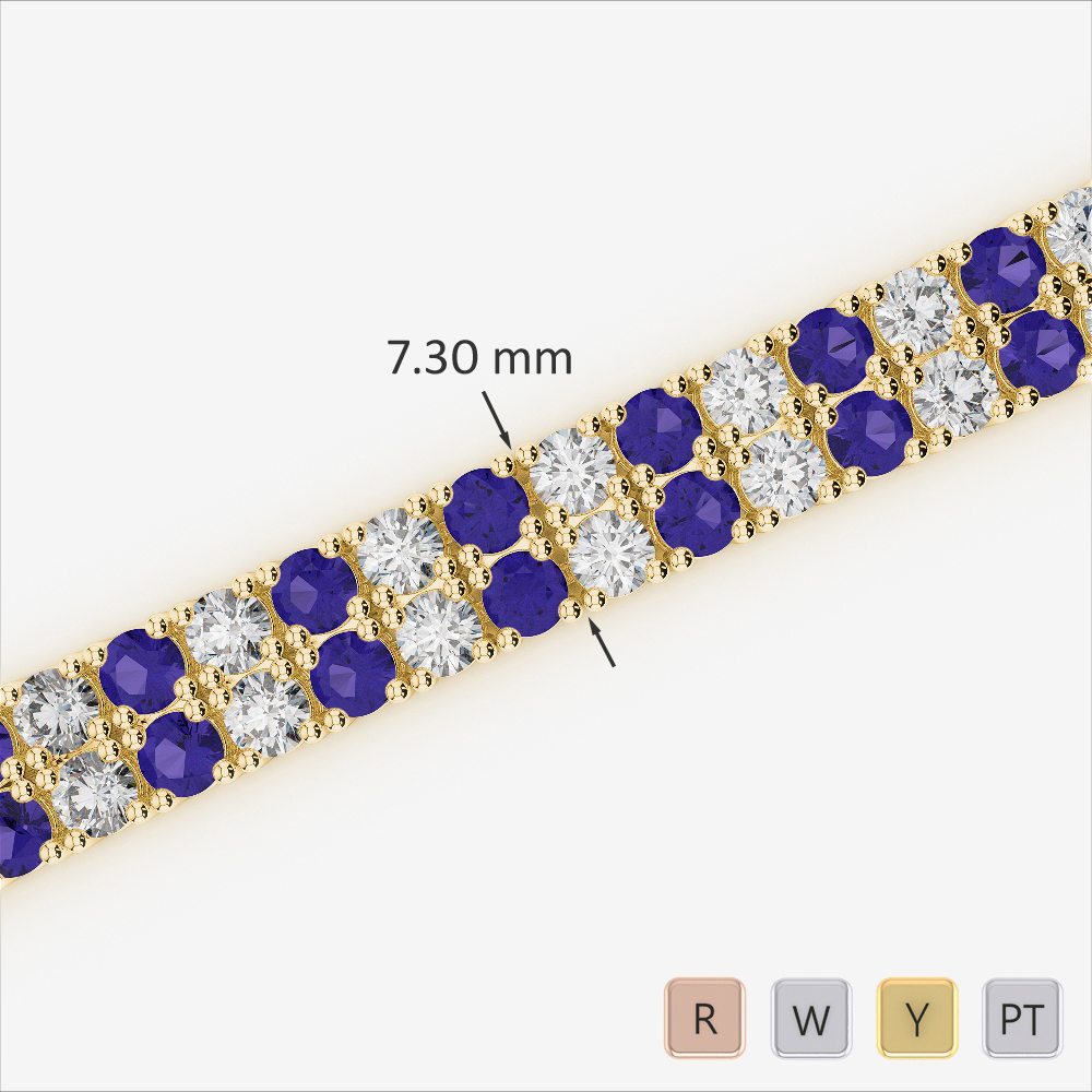 Double Row Prong Set Diamond & Tanzanite Bracelet 0744