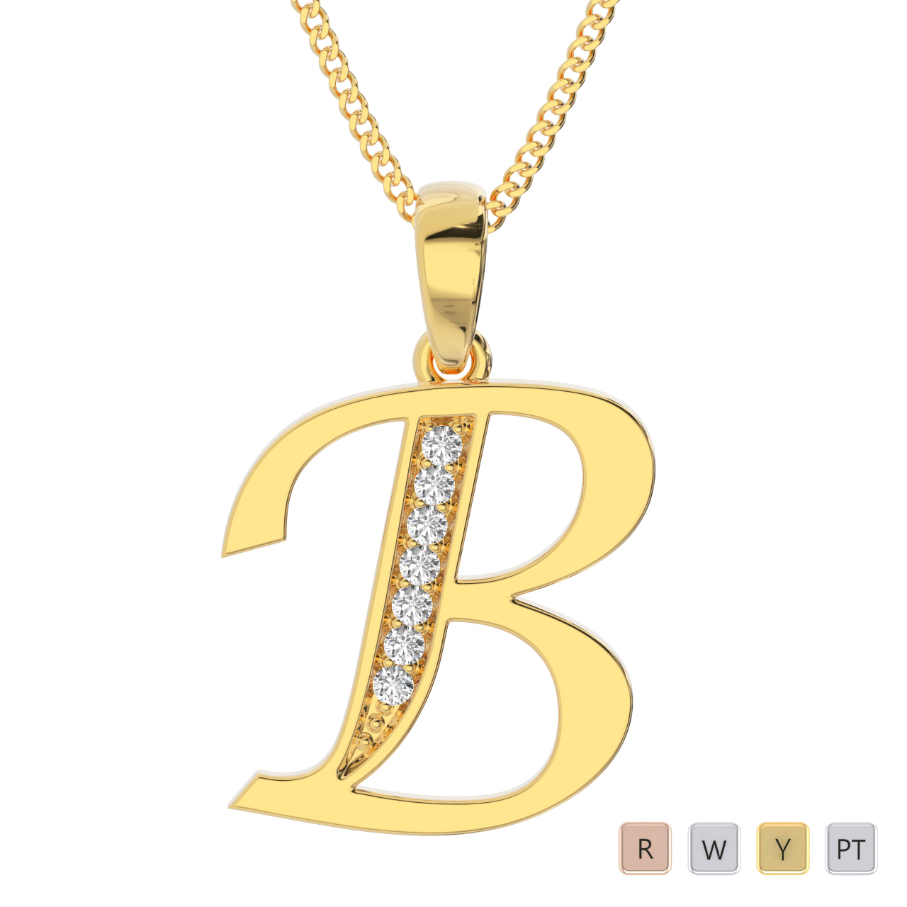 Prong Set Diamond Initial Necklaces 0583