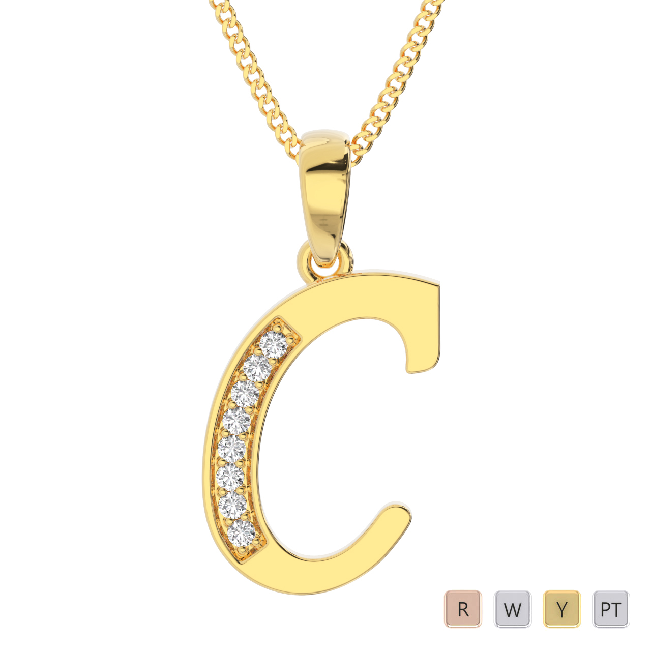 Round Cut Diamond Initial Necklaces 0584
