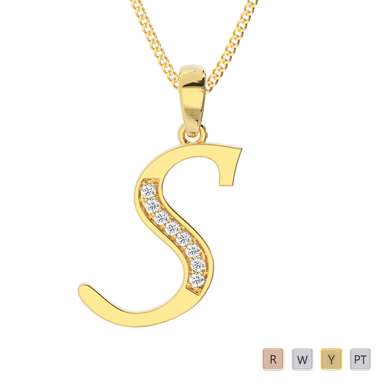 Round Cut Diamond Initial Necklaces 0600