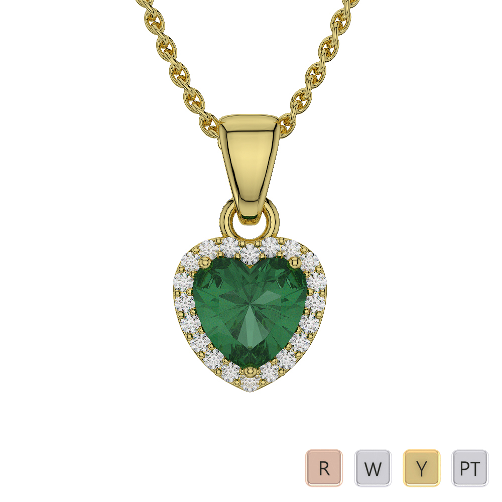 Heart Shape Emerald & Round Diamond Necklaces 0562