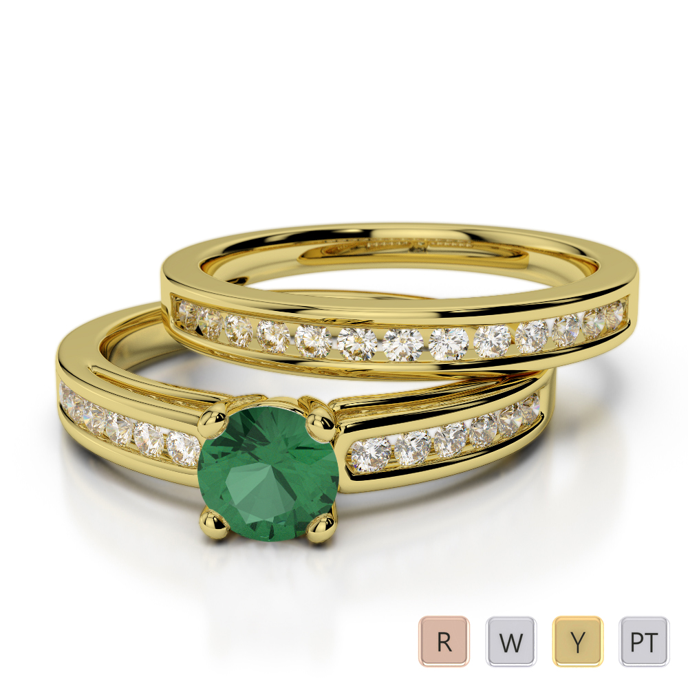Channel Set Diamond & Prong Set Emerald Bridal Set Ring 0314