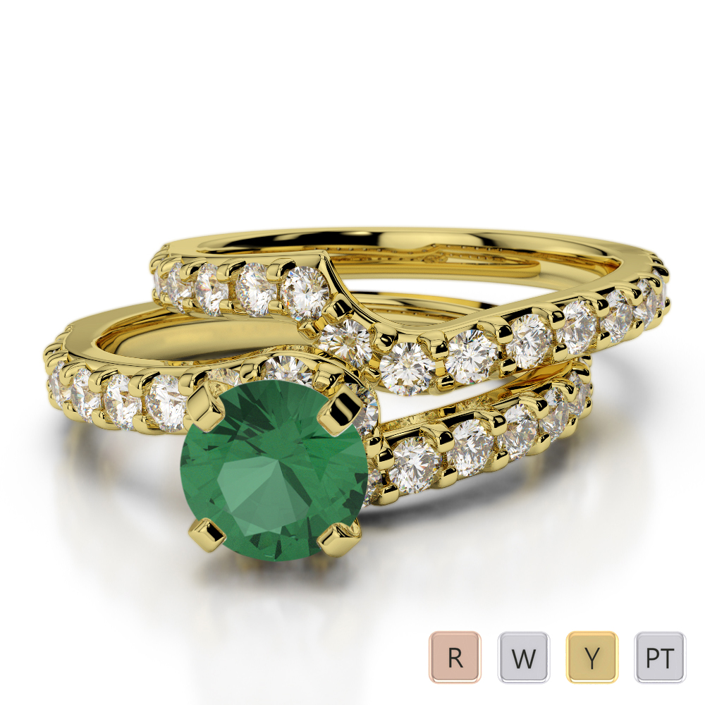 Four Claw Set Emerald Bridal Set Ring With Diamond 0325