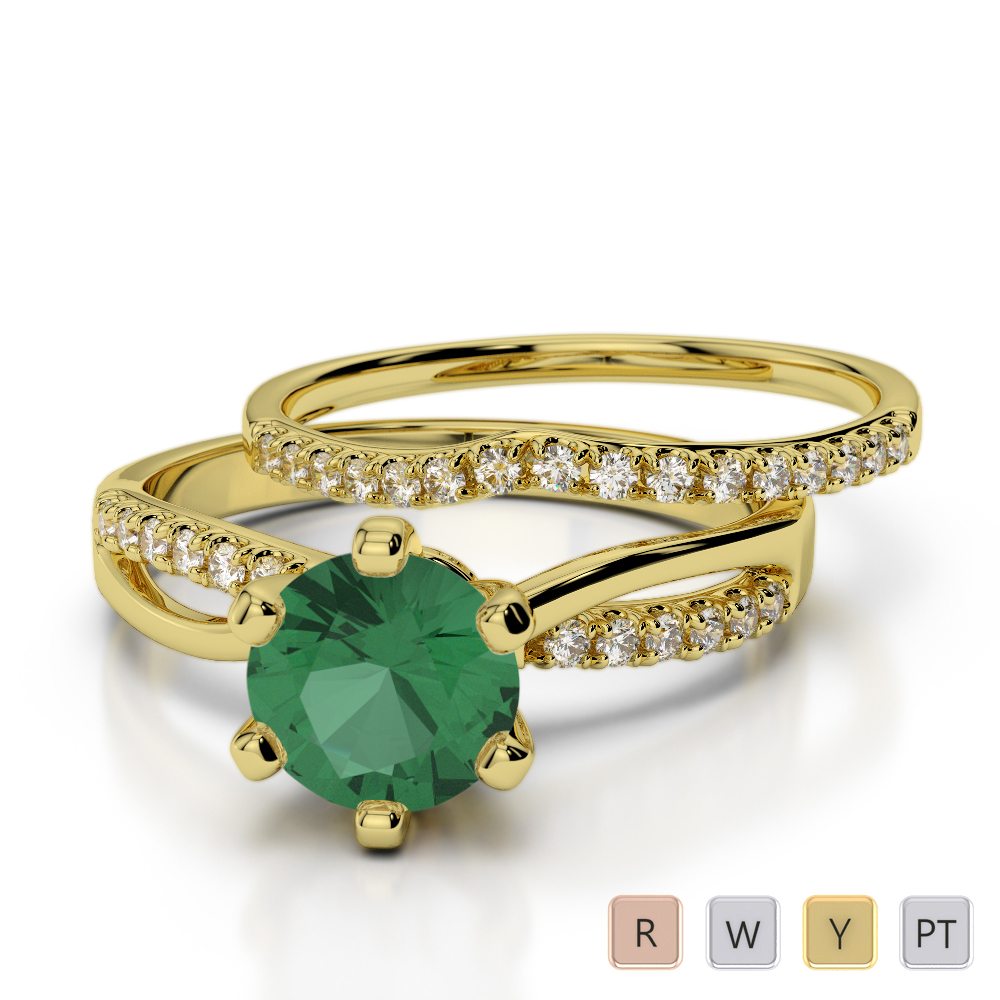 Scallop Set Emerald and Diamond Bridal Set Ring 0334