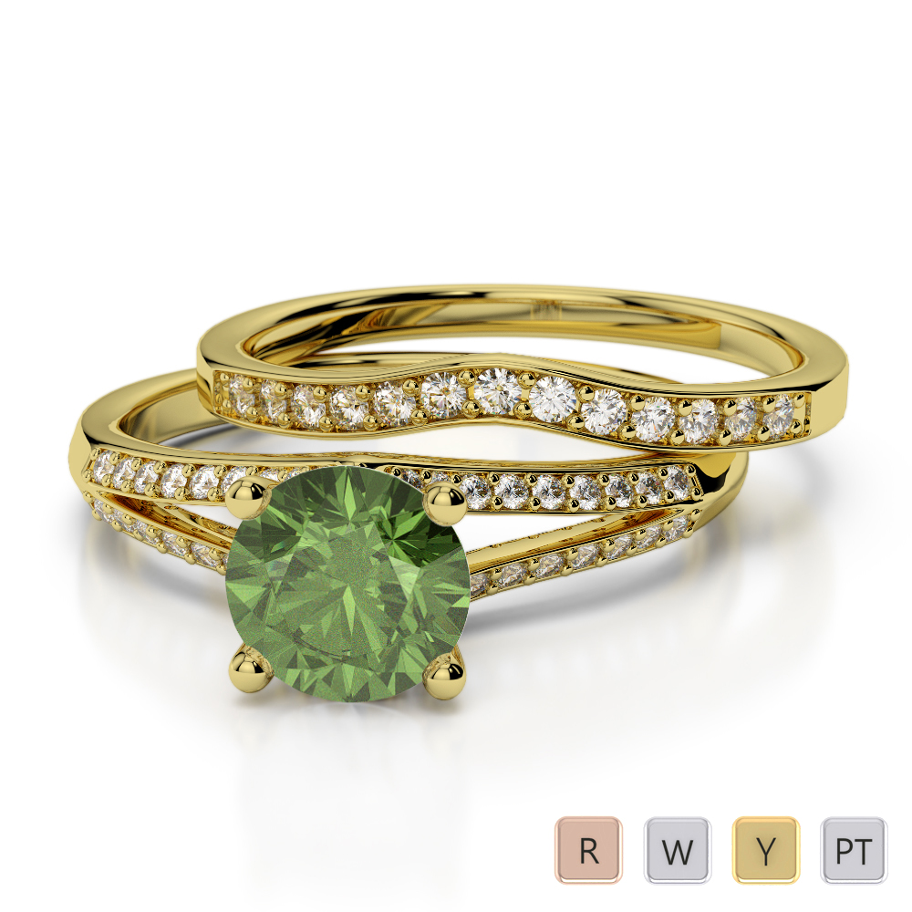 Four Claw Set Green Tourmaline Bridal Set Ring With Diamond 0342