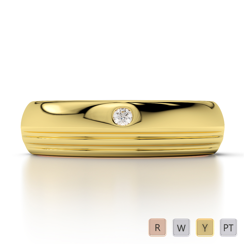 5MM Flush Set One Stone Diamond Mens Wedding Ring 0085