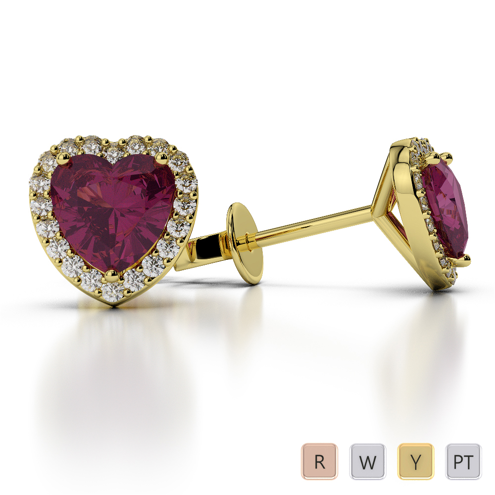 Heart Shape Ruby & Round Diamond Earrings 0469