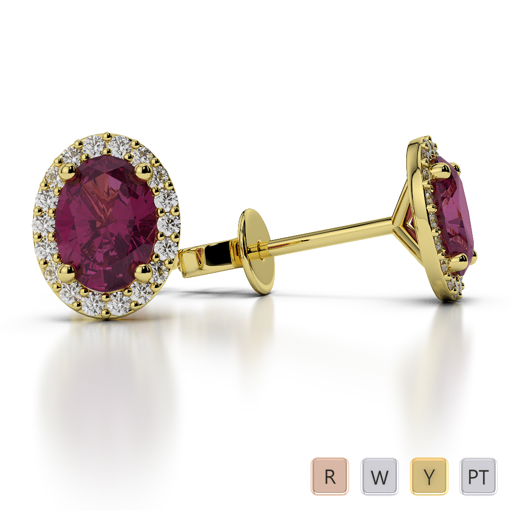 Oval Shape Ruby & Round Cut Diamond Earrings 0477